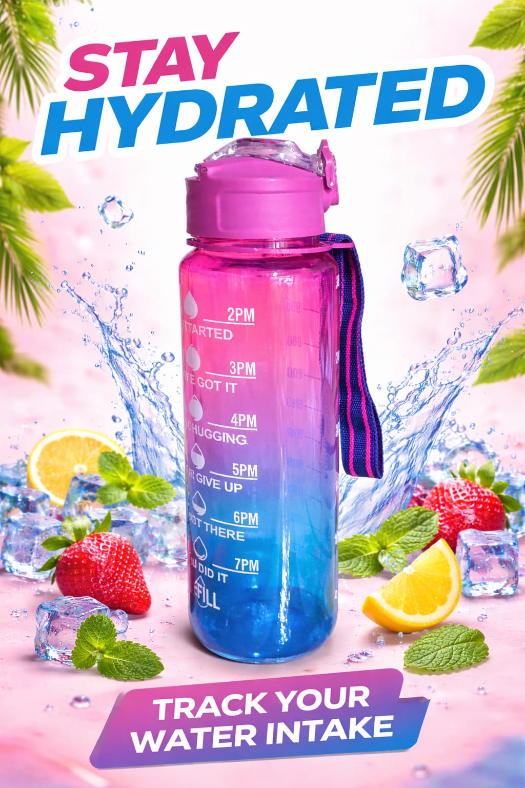 Bottle For Adults With Time Measurement Non-Toxic Water bottle for office,Water bottle for gym (Multi Colour) PACK OF 1