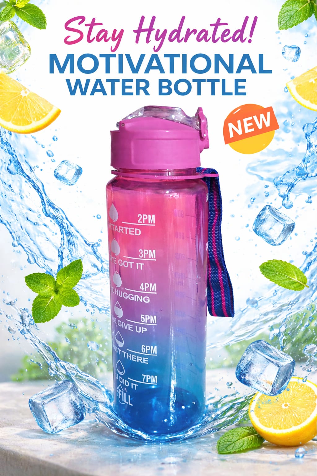 Bottle For Adults With Time Measurement Non-Toxic Water bottle for office,Water bottle for gym (Multi Colour) PACK OF 1