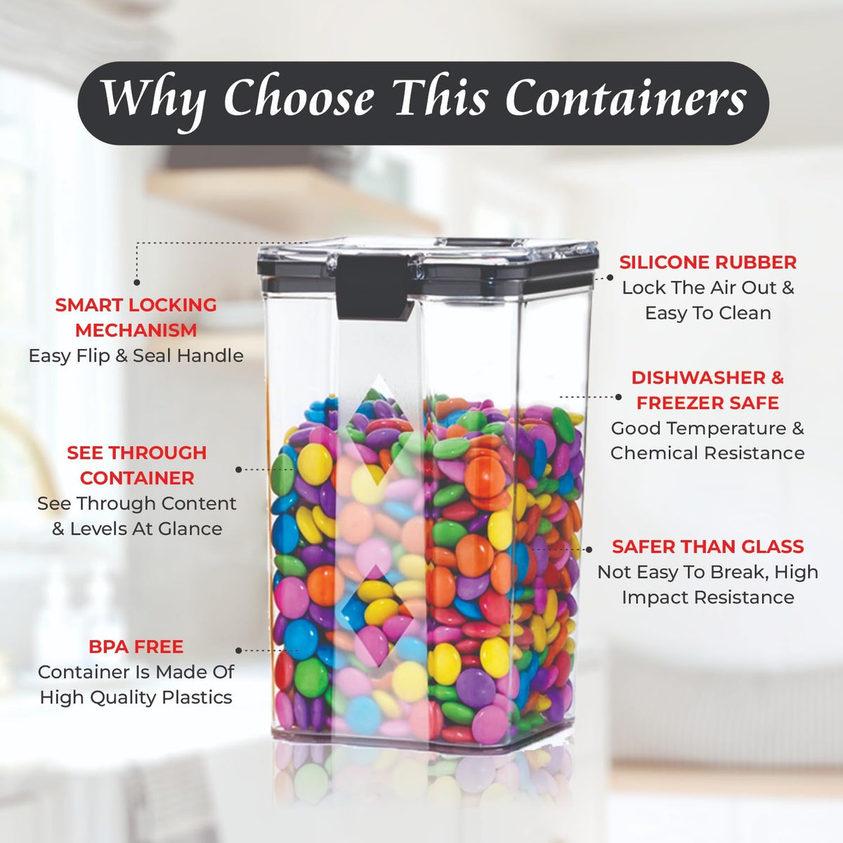 Air Tight Containers For Kitchen Storage Set, Container For Kitchen Storage Set, Kitchen Organizer And Kitchen Accessories Items & Storage (1100 ML Set Of 4)(Plastic),Transparent