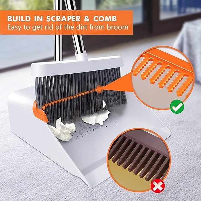 Broom and Dustpan Set, Long Handled Broom Dustpan Combo(MULTICOLOR)