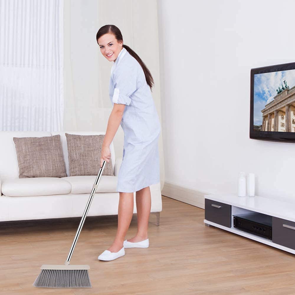 Broom and Dustpan Set, Long Handled Broom Dustpan Combo(MULTICOLOR)