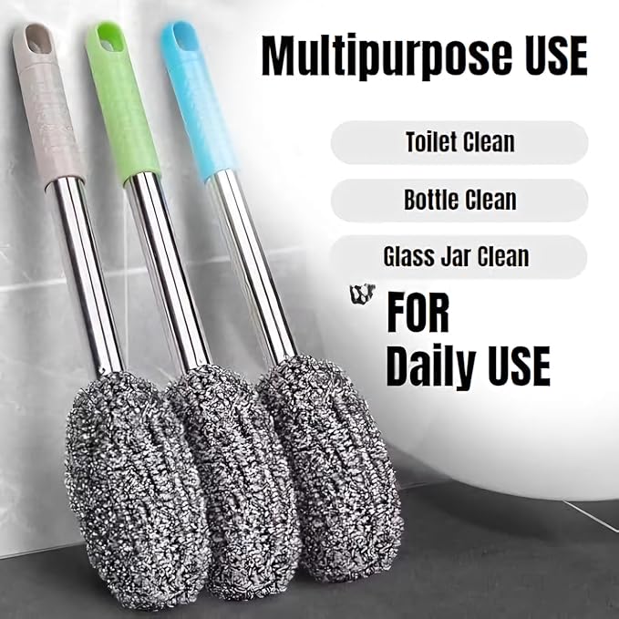 Long Handle Bottle Cleaning Brush – Stainless Steel Scrubber Pack of 2 (random color)