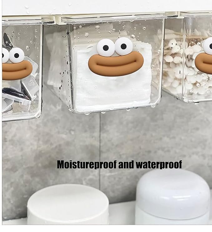 House of Quirk Mini Drawer Storage Box - Transparent Cartoon Bathroom Cabinet with Drawer Shelf (Set of 2)
