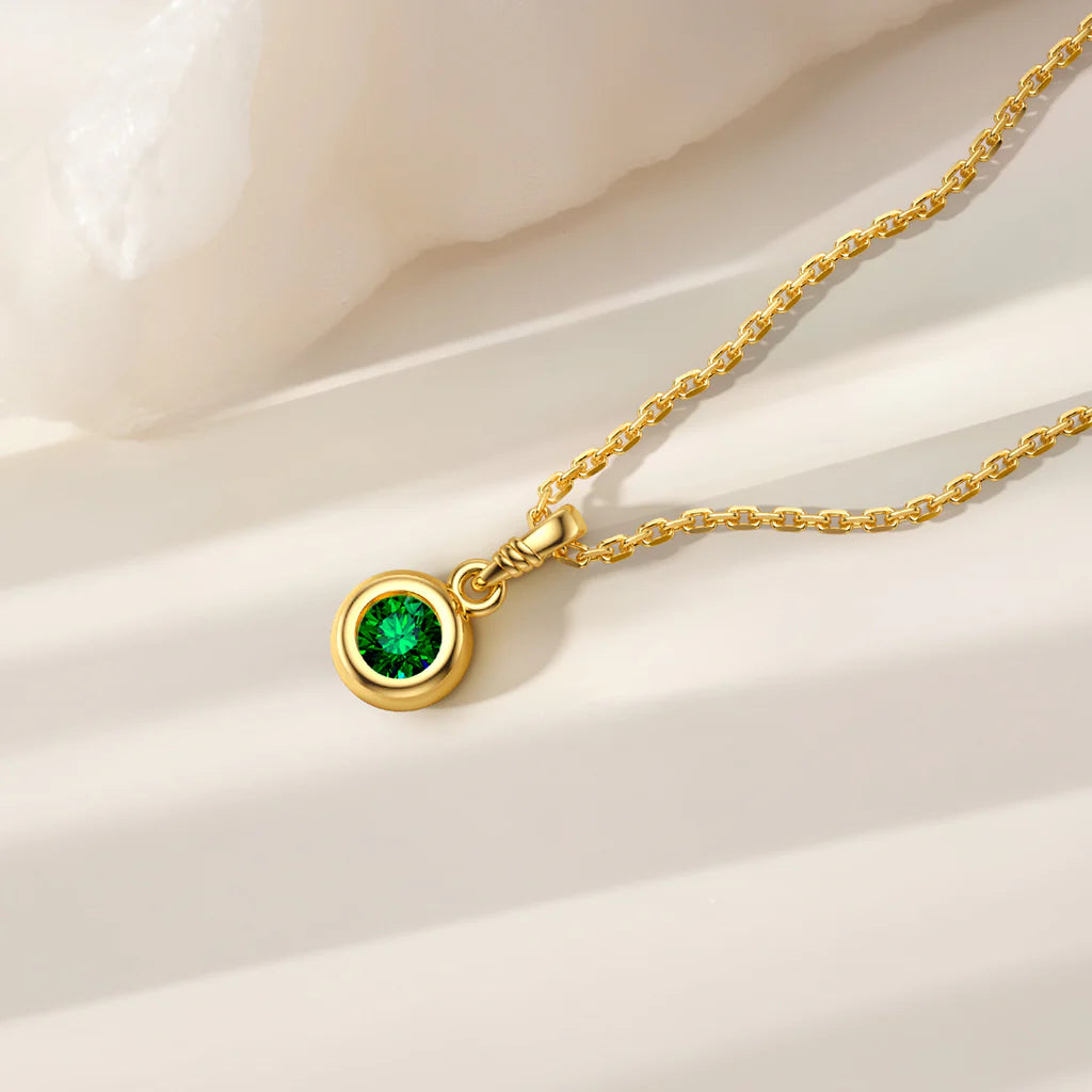 Emerald (Green) Birthstone Pendant with gold plated chain included
