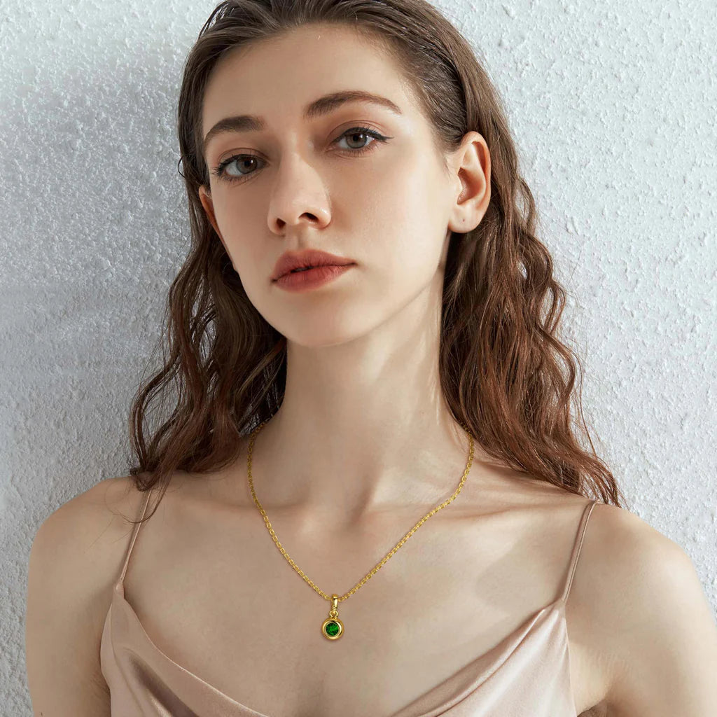 Emerald (Green) Birthstone Pendant with gold plated chain included