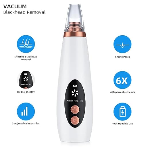 Advanced Blackhead & Whitehead Remover Tool with 6 Suction Heads