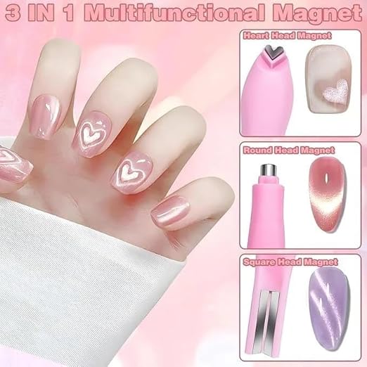 3-in-1 Magnetic Nail Art Pen Set, Cat Eye Gel Polish Magnet Tool, Heart,Round and Bar Tips PACK OF 2 (RANDOM COLOUR)