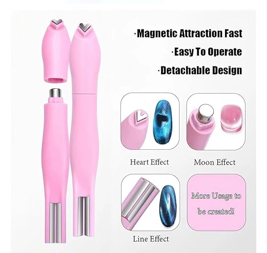 3-in-1 Magnetic Nail Art Pen Set, Cat Eye Gel Polish Magnet Tool, Heart,Round and Bar Tips PACK OF 2 (RANDOM COLOUR)