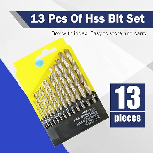 13 Pcs Of Hss Bit Set For Drilling Wood, Steel, Plastic And Wall 1.5-6.5 Mm, Straight