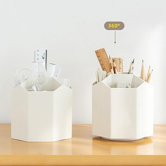 Multi-Compartment Desk Organizer, Plastic Hexagon Pen Stand
