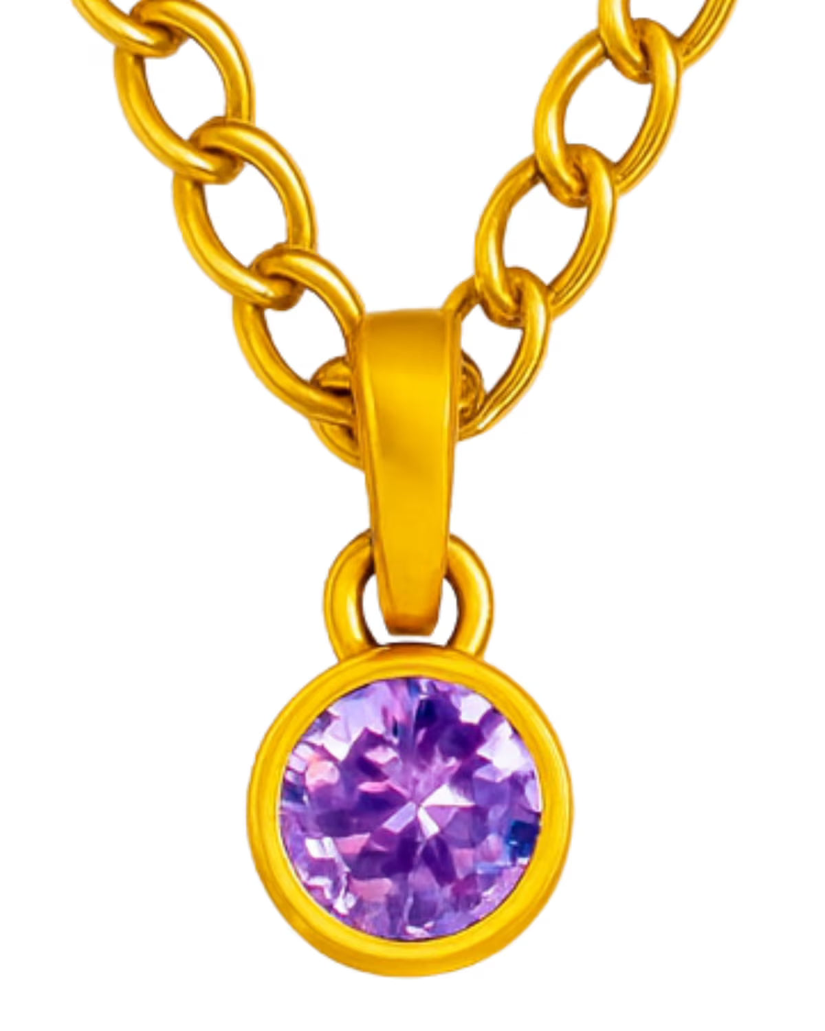 SIM-Amethyst (Purple) Birthstone Pendant with gold plated chain included