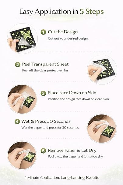 Glow in the Dark Temporary Tattoos for Women & Girls, Waterproof Luminous Tattoo Stickers pack of 2