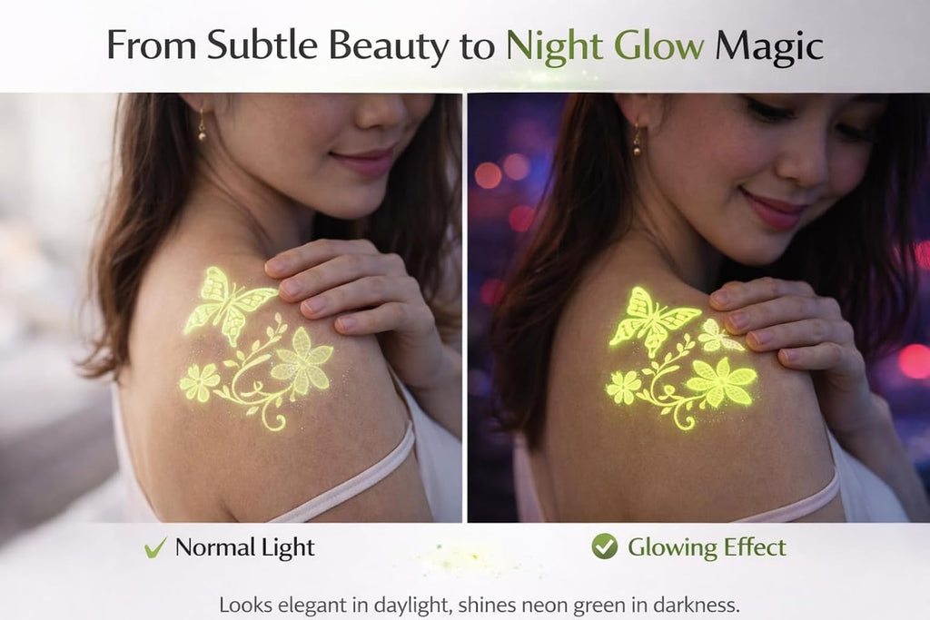 Glow in the Dark Temporary Tattoos for Women & Girls, Waterproof Luminous Tattoo Stickers pack of 2