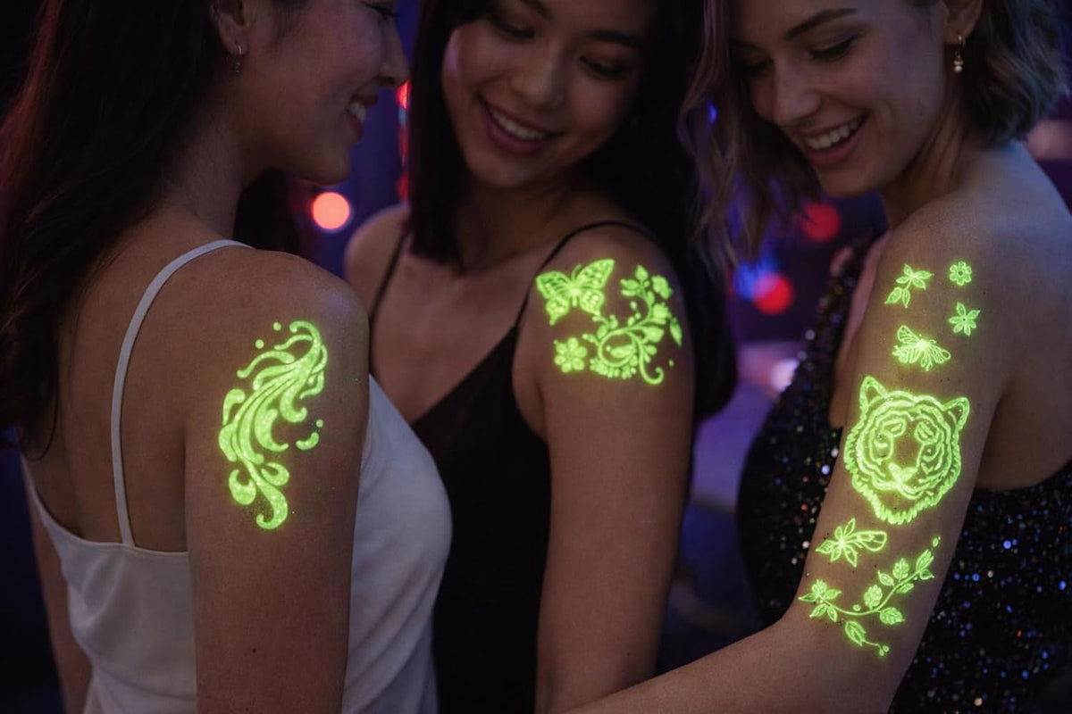 Glow in the Dark Temporary Tattoos for Women & Girls, Waterproof Luminous Tattoo Stickers pack of 2