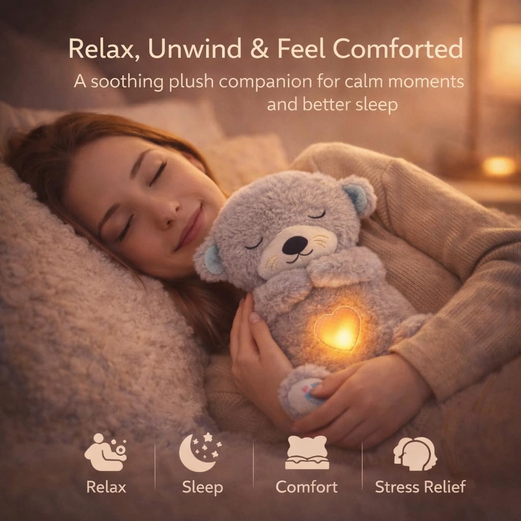 Breathing Teddy Bear Plush Otter with Rhythm Motion, Light & Music