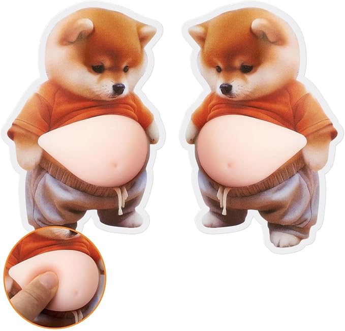 3D Puffy Sticker Adorable Cartoon Dog Vinyl Decal with Soft Raised Belly  Pack of 2
