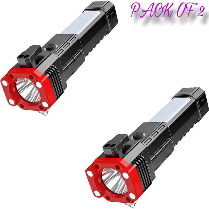 Portable LED Flashlight Multifunctional Work Light Power Bank Emergencies Safety (Pack Of 2)