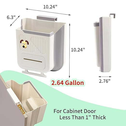 Plastic Hanging Trash Can With Lid, Double-Sided Open Design, Cabinet Door Hanging Wall Storage Bucket for Kitchen