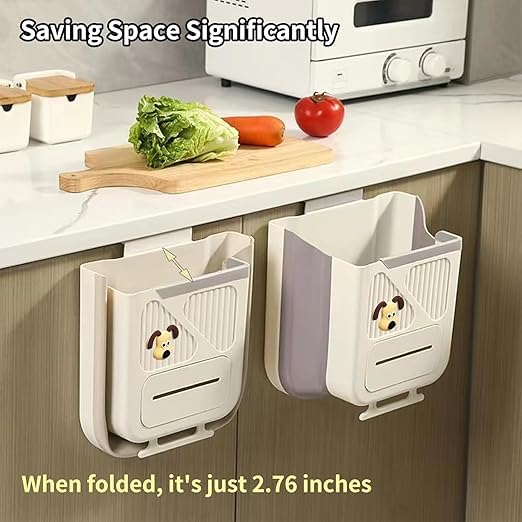Plastic Hanging Trash Can With Lid, Double-Sided Open Design, Cabinet Door Hanging Wall Storage Bucket for Kitchen