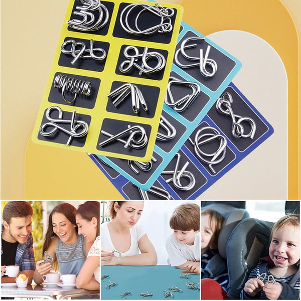 8pcs IQ Test Mind Game Toys Brain Teaser Metal Wire Puzzles Magic Trick Toy