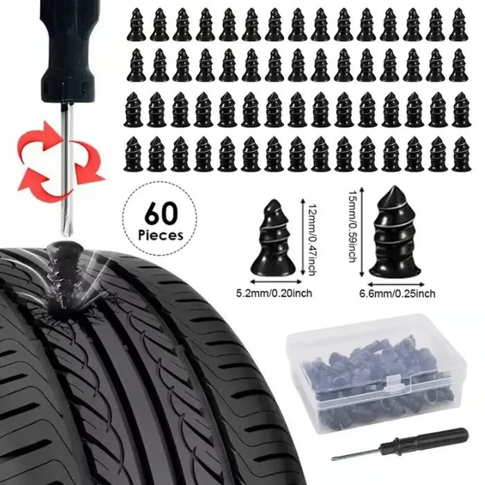 New 60 PCS Tire Repair Rubber Nails Kit with 2 Sizes for Car/Motorcycle/Truck/Tractor