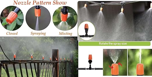 Garden Water Sprinkler Kit With Plant Water Dropper Adjustable Spray Nozzle(8 M,10 POINTS)