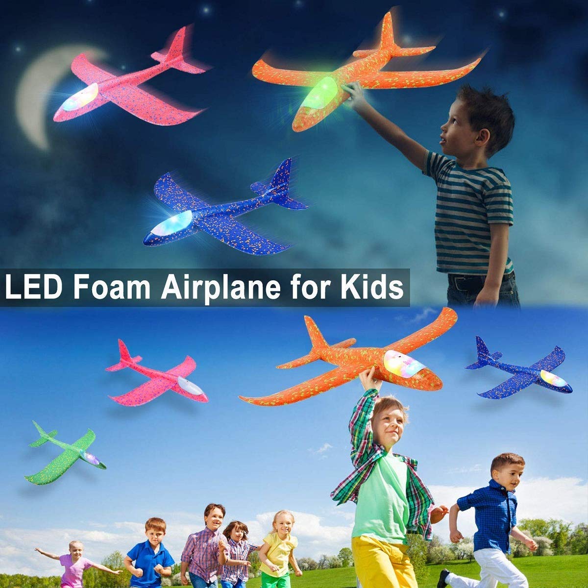 Large Hand Throwing LED Foam Plane pack of 1 (random colour)