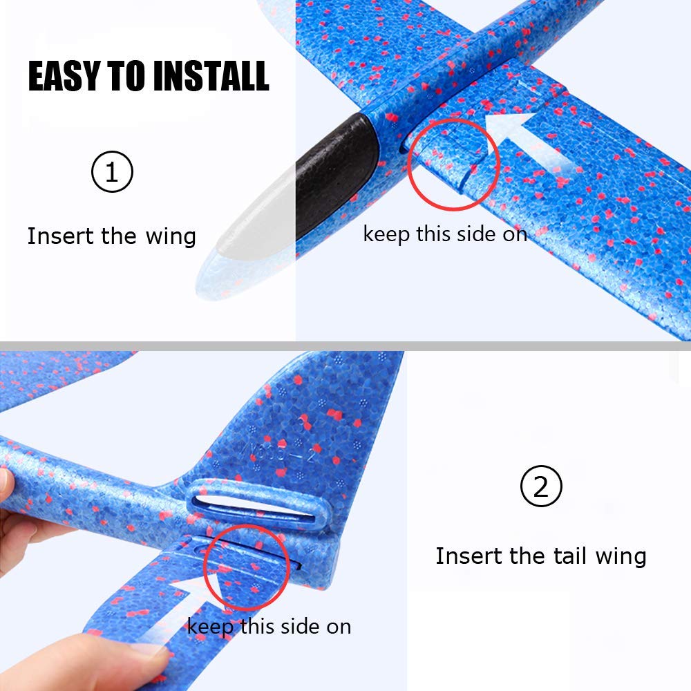 Large Hand Throwing LED Foam Plane pack of 1 (random colour)