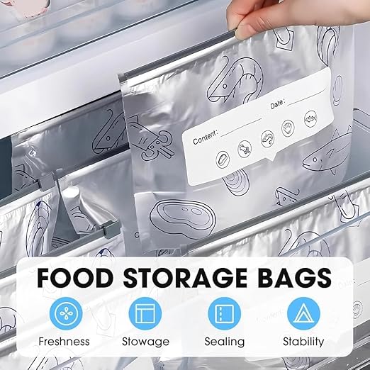 Reusable Aluminum Food Storage Bag, Stand Up Foil Sealable Bags with Zip Lock pack of 10