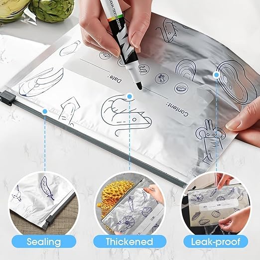Reusable Aluminum Food Storage Bag, Stand Up Foil Sealable Bags with Zip Lock pack of 10