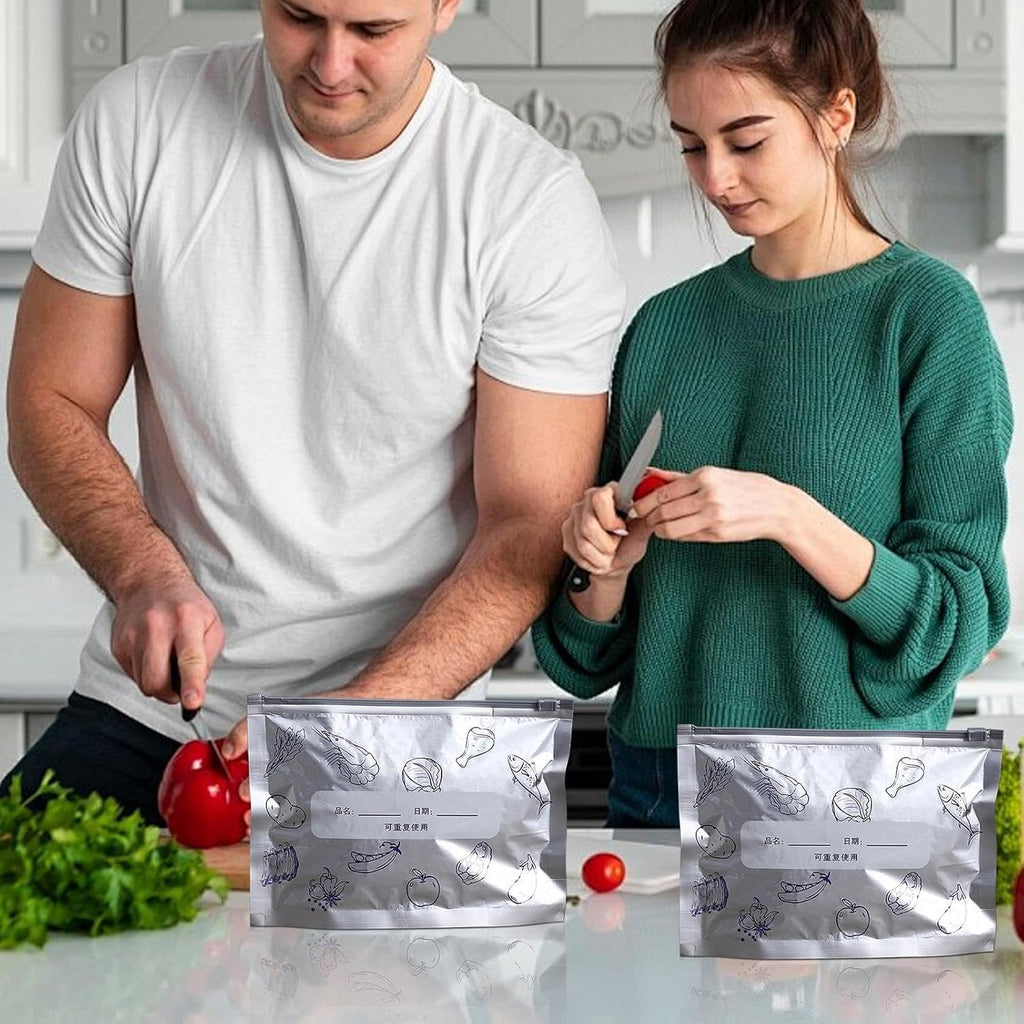 Reusable Aluminum Food Storage Bag, Stand Up Foil Sealable Bags with Zip Lock pack of 10