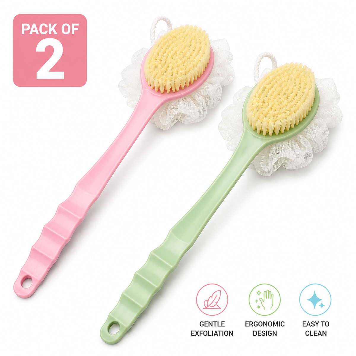 2-in-1 Long Handle Body Brush & Multipurpose Cleaning Set Pack Of 2