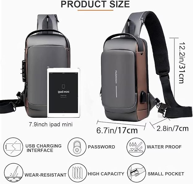 Multifunction Waterproff Sling Bag, USB Charging Sport Sling Anti-Theft Shoulder Bags