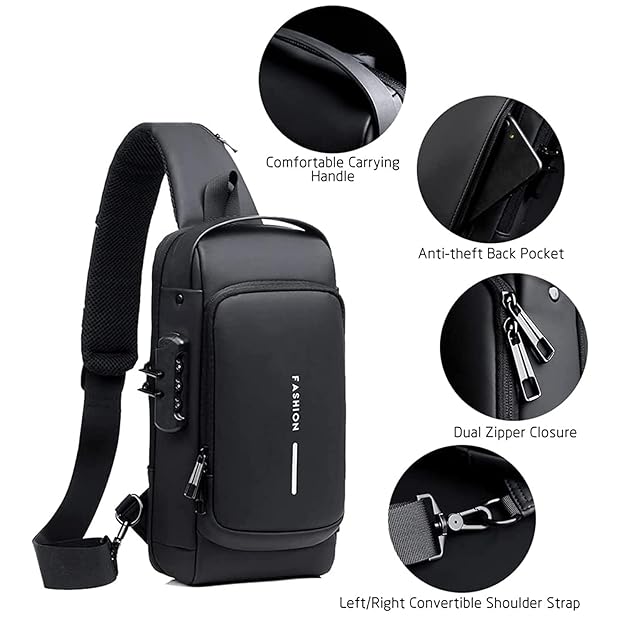 Multifunction Waterproff Sling Bag, USB Charging Sport Sling Anti-Theft Shoulder Bags