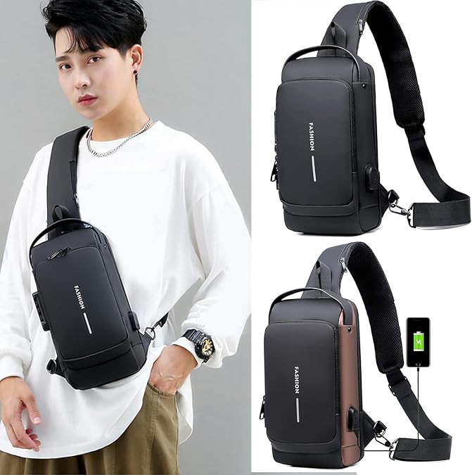 Multifunction Waterproff Sling Bag, USB Charging Sport Sling Anti-Theft Shoulder Bags