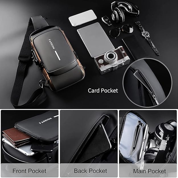 Multifunction Waterproff Sling Bag, USB Charging Sport Sling Anti-Theft Shoulder Bags