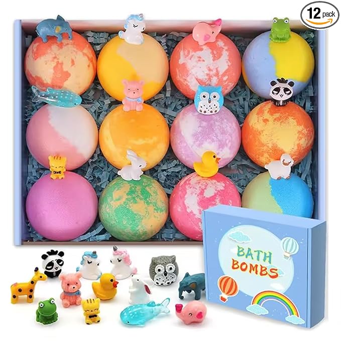 12 Colourful Bath Balls With Different Scents With Hidden Animal Toys