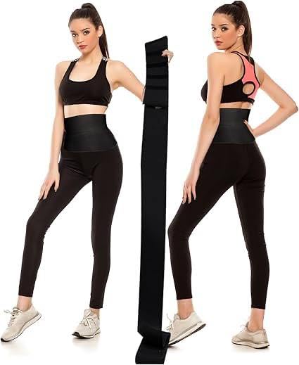Free Size Premium Waist Belt Elastic Band Weight Loss Flat Belly Belt Body Shaper Abdominal Belt After Delivery for Tummy Reduction Tummy Wrap Waist Trainer -Black