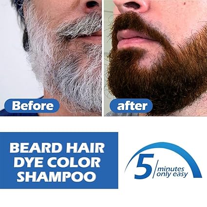 Men's Hair Mustache & Beard Dye for Gray Hair Coverage - Natural Black Color in 5 Minutes, Easy Application Shampoo for Facial Hair 120ml each pack of2
