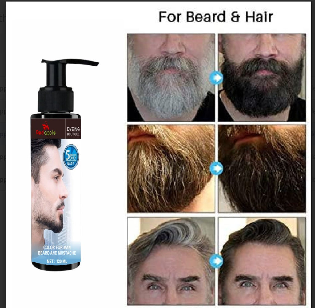 Men's Hair Mustache & Beard Dye for Gray Hair Coverage - Natural Black Color in 5 Minutes, Easy Application Shampoo for Facial Hair 120ml each pack of2