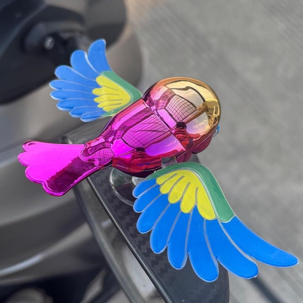 Car Dashboard Bird Toy with Rotating Wings and Suction Base in multicolor