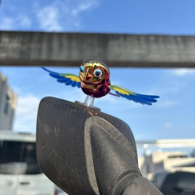Car Dashboard Bird Toy with Rotating Wings and Suction Base in multicolor