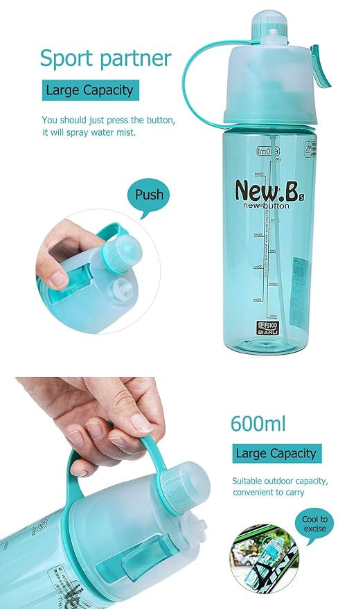 2-in-1 Spray Water Bottle 400ml Sports Drink & Mist Bottle, BPA-Free, Leak-Proof for Cycling, Running, Gym, and School
