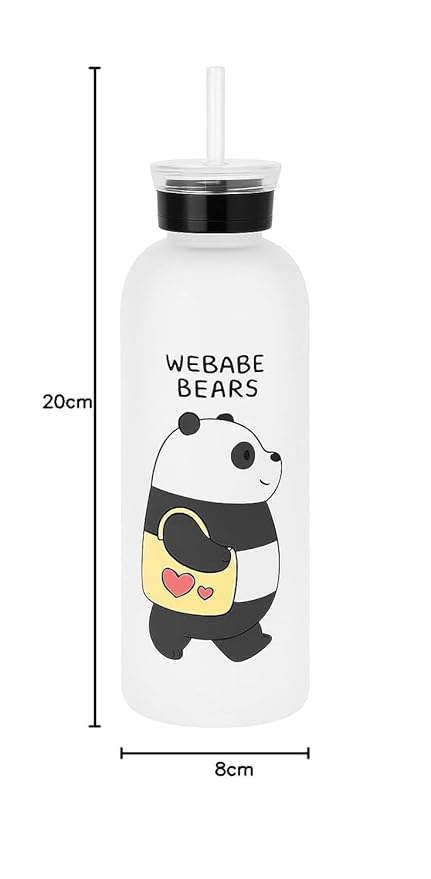 Plastic Cute Bear Straw Water Bottle, 1000 ml, White, Frosted, Portable Sports Bottle for Girls
