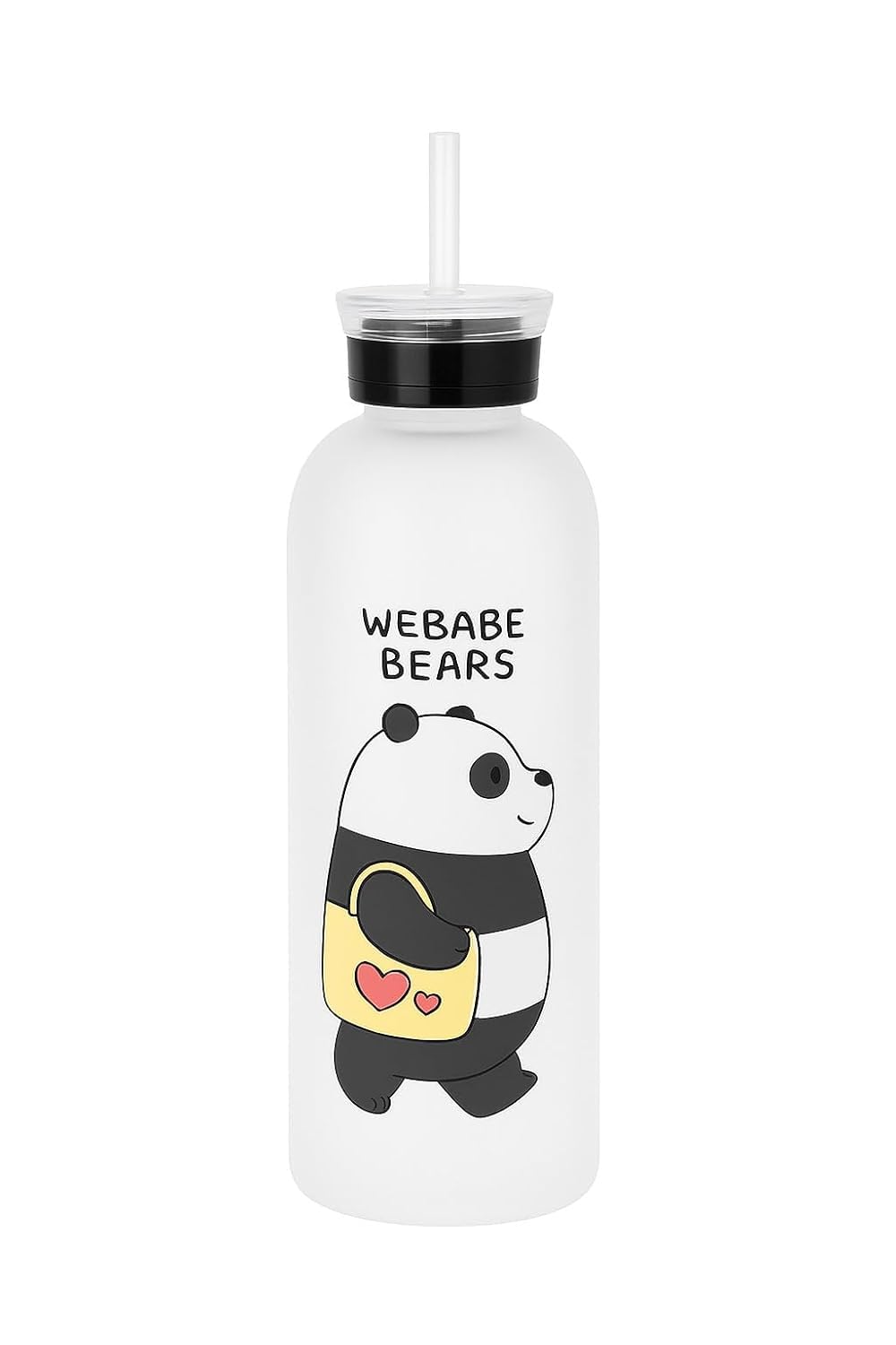 Plastic Cute Bear Straw Water Bottle, 1000 ml, White, Frosted, Portable Sports Bottle for Girls