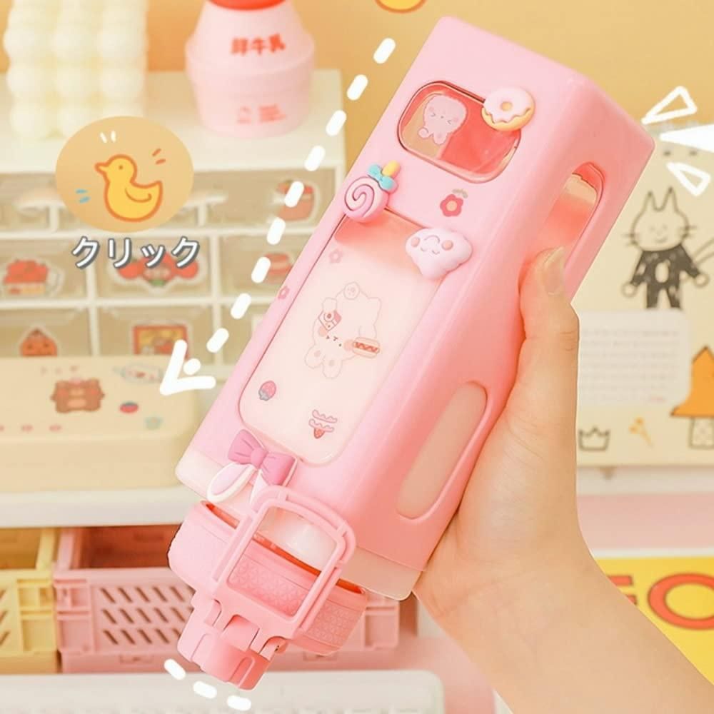 700ml Kawaii Water Bottle with Lid and Straw( pack of 1) assorted  colors