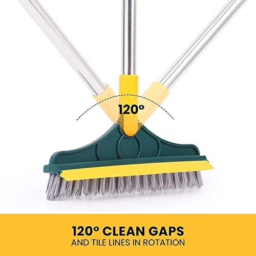 2-in-1 Bathroom Floor Cleaning Brush with Long Handle, 120° Rotating Head