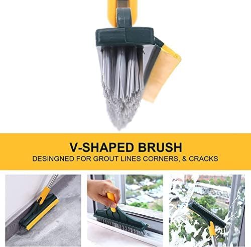 2-in-1 Bathroom Floor Cleaning Brush with Long Handle, 120° Rotating Head