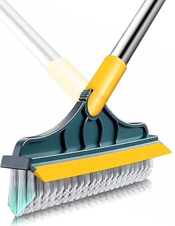 2-in-1 Bathroom Floor Cleaning Brush with Long Handle, 120° Rotating Head