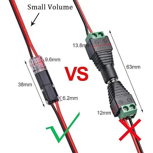 Double-Wire Plug-in Connector with Locking Buckle - Pluggable LED Wire Connectors pack of 12